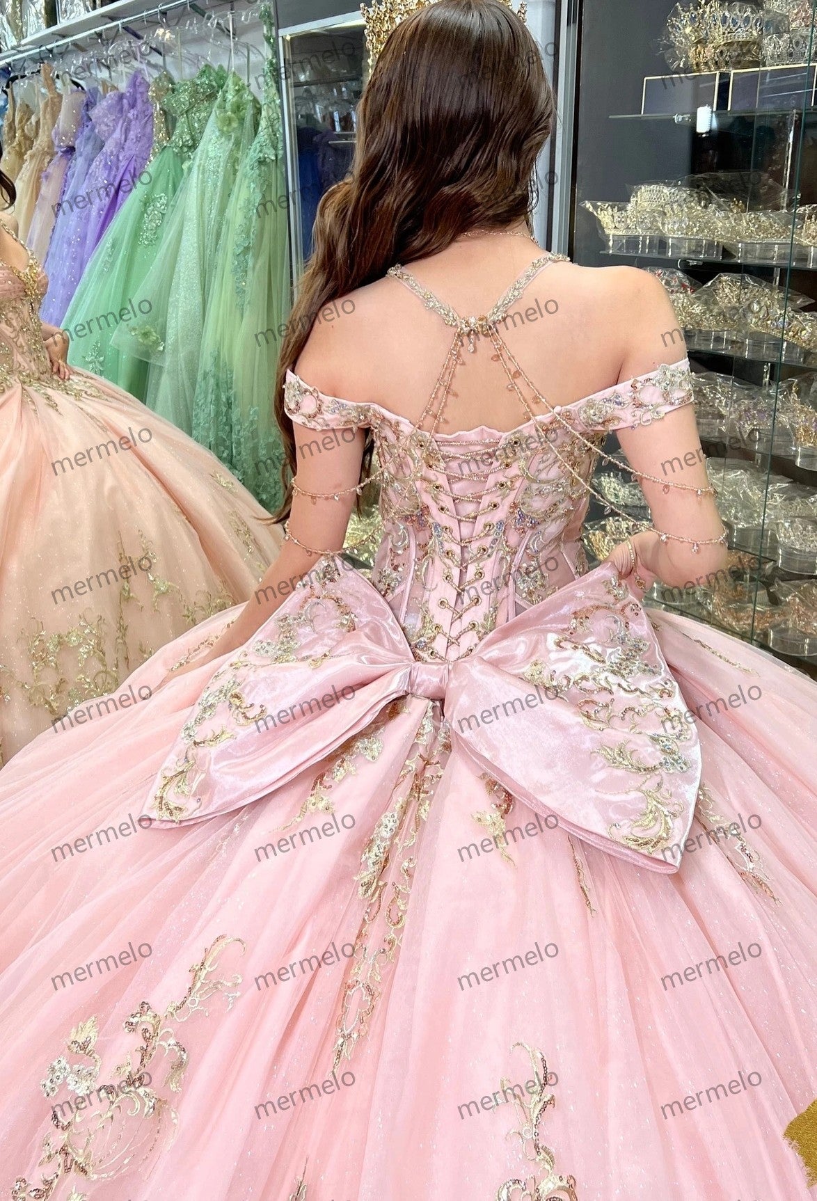 Pink Quinceanera Dress Ball Gown Gold Lace Applique Beading Mexican Corset Sweet 16