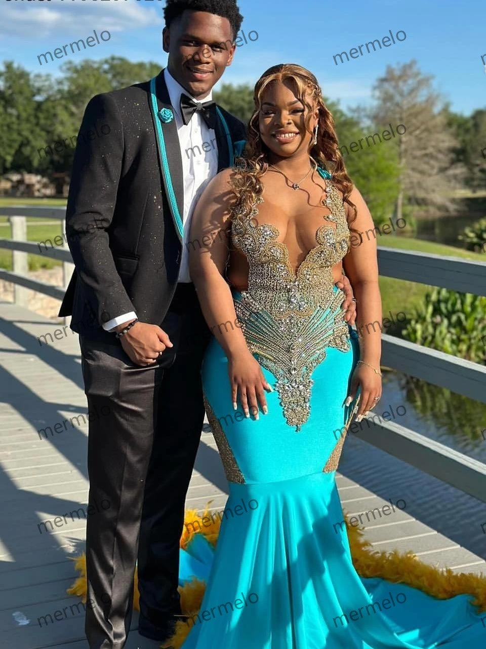 Sexy Green Yellow Feather Prom Dress For Black Girls