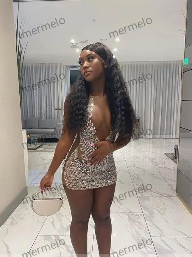 Glitter Bead Crystal Rhinestones Birthday Party Cocktail Homecoming Gown