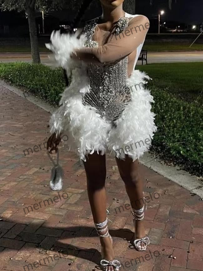 White Cocktail Party Dress Crystal Beaded African Birthday
