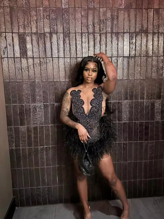 Sparkly Short Prom Homecoming Dresses Luxury Diamond Feather
