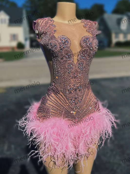 Glitter Beaded Crystals Rhinestone Birthday Party Feathers Cocktail