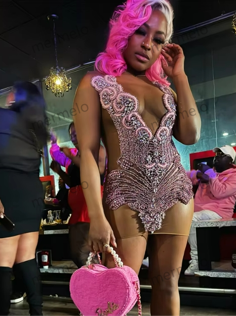 Pink O Neck Short Prom Dresses for Black Girls Beaded Crystal Birthday Party Dress