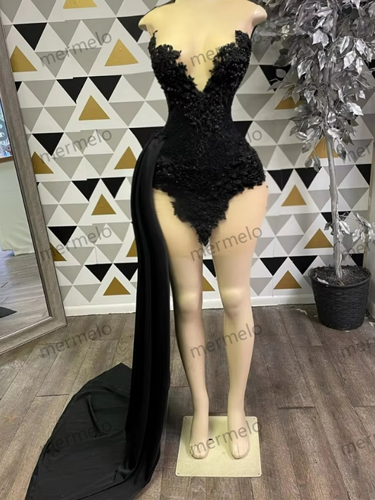 Black Sheer O Neck Short Prom Dress Appliques Birthday Party Gowns Mermaid Mini Cocktail Dresses Homecoming Customized