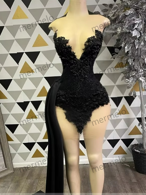 Black Sheer O Neck Short Prom Dress Appliques Birthday Party Gowns Mermaid Mini Cocktail Dresses Homecoming Customized