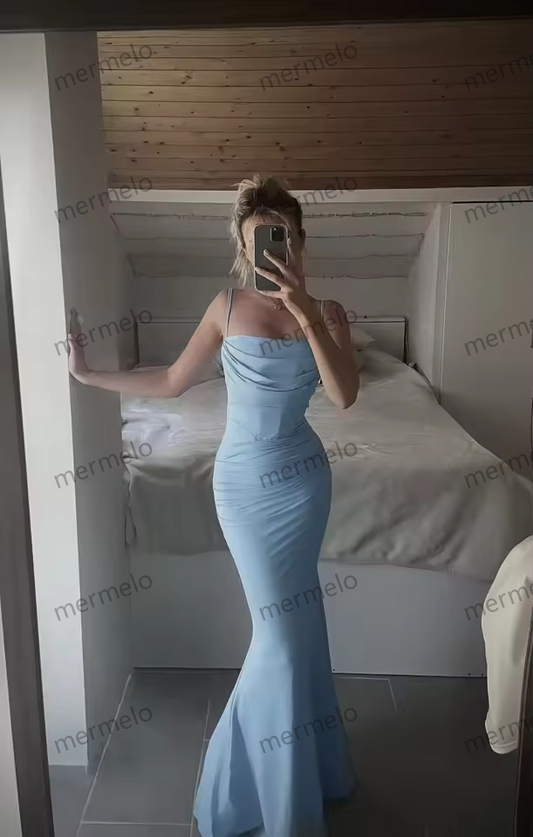 Summer Wedding Guest Dresses Women Long Maxi Bodycon Evening Dresses Elegant Spaghetti Strap Black Ceremony Dress