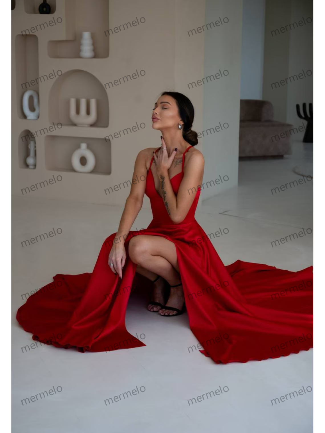 Red Silk Dress With Slit, Red Silk Long Dress, Maxi Prom Dress, Women Silk Maxi Dress, Handmade Dress, Silk Birthday Dress