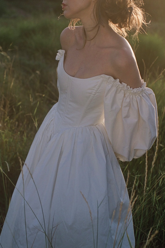 Puff sleeves dress, reversible dress, wedding dress