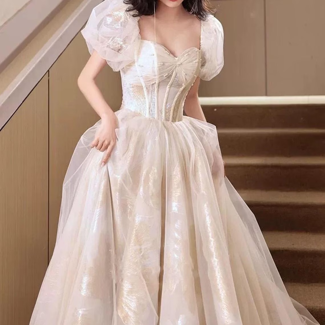 Luxury Champagne Evening Dress,Sweetheart Birthday Graduation Bridesmaid Dress,Cocktail Dress,Fairy Ball Gown,Wedding Party Gowns,Prom Dress