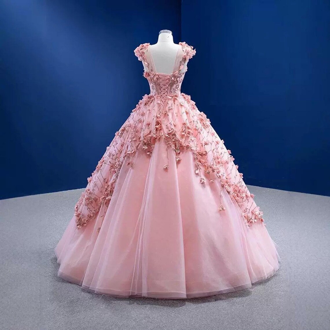 Fairy Pink Floral Prom Dress, Floral Prom Dress, Tulle Prom Dress, Evening Party Dress, Long Ball Gown, Graduation Prom Dress, Party Dress