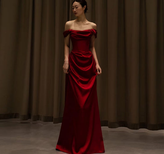Evening Dresses, Formal Dresses, Evening Gowns, Prom Dresses,Off-Shoulder Plain A-Line Evening Gown Long Corset Prom Evening Formal Dresses