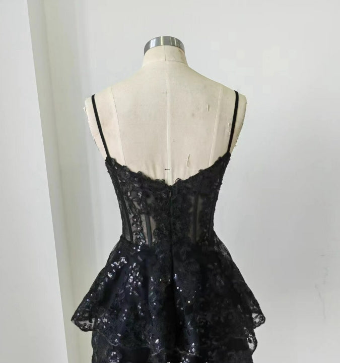 Black Lace Homecoming Dress Girl Dress Wedding Receiption Dress Sweetheart Neckline HOCO Dress Short Prom Dress Short Formal Party Dress