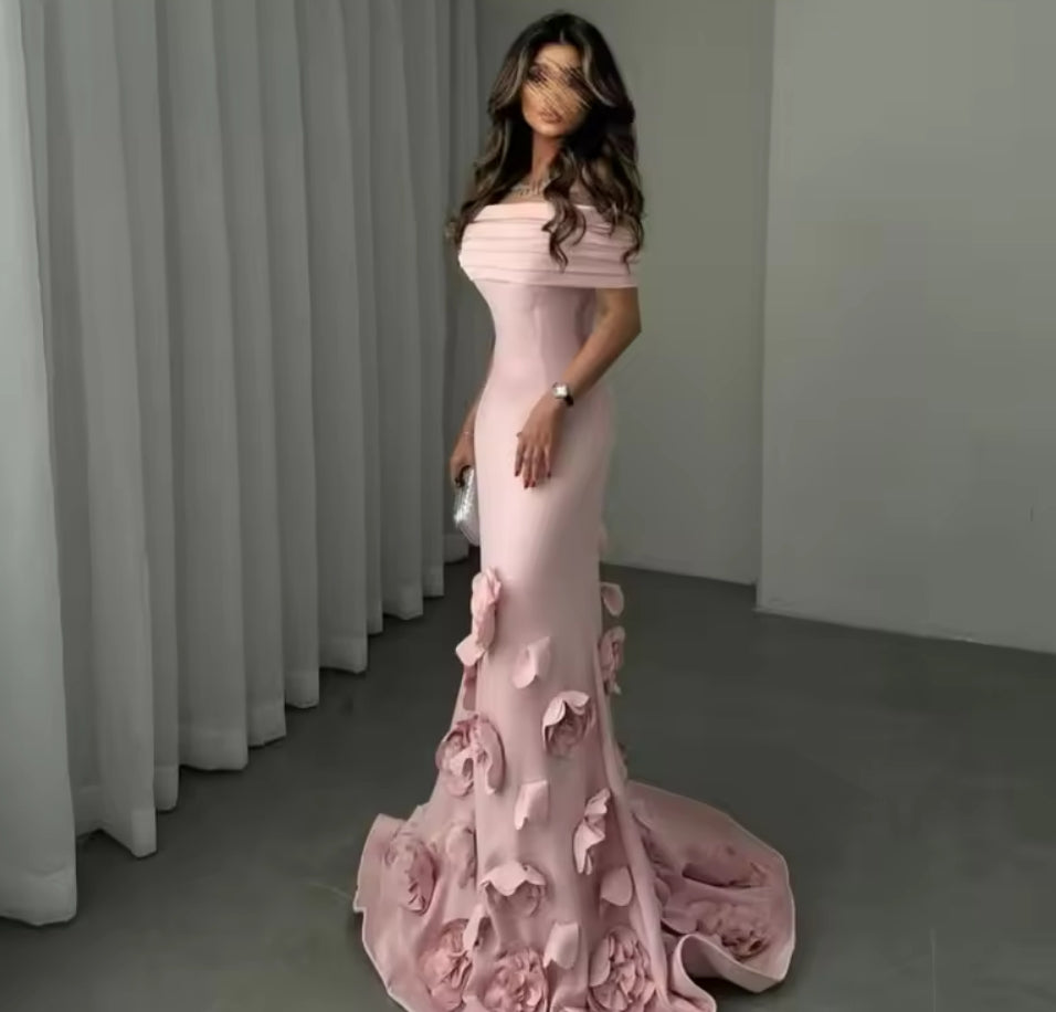 Luxury Mermaid Prom Dresses with Flowers Decorate Formal Evening Dresses