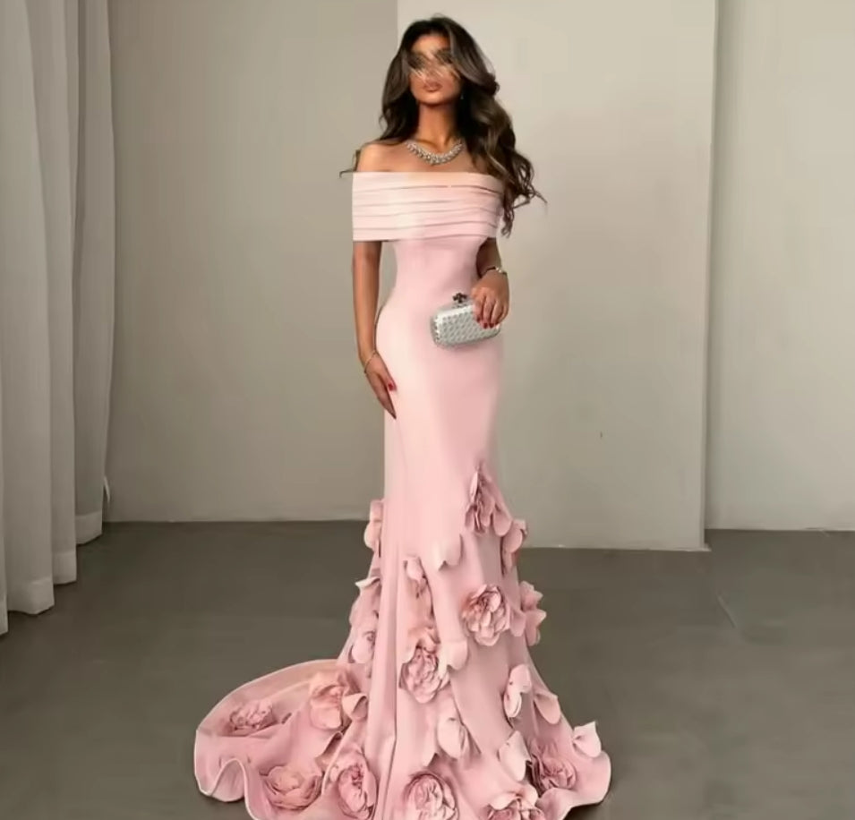 Luxury Mermaid Prom Dresses with Flowers Decorate Formal Evening Dresses