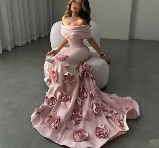 Luxury Mermaid Prom Dresses with Flowers Decorate Formal Evening Dresses