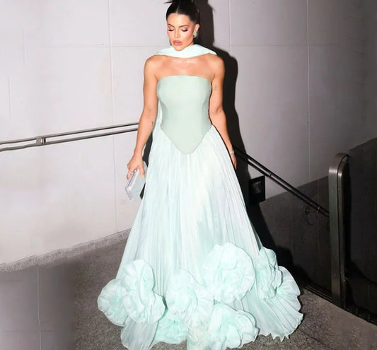 Elegant A-Line Prom Dress Chiffon Ruched Ruffle Sleeveless Formal Evening Dress Floor-Length Vestidos de noche Customized