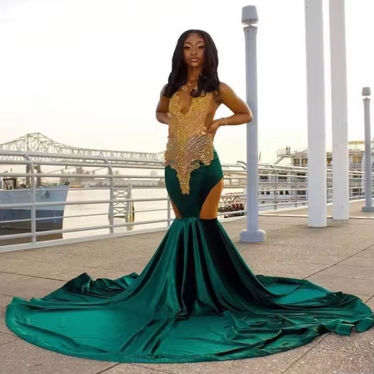 Teal Blue Women Long Black Girls Prom Dresses Sexy Sheer Luxury Beaded Diamond Mermaid Prom Gowns Evening Gala Party Customized