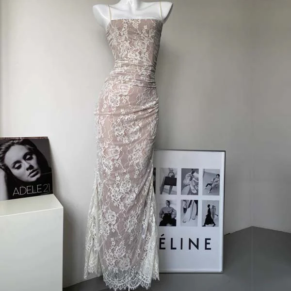 Lace long prom dress long sleeves evening dress 2-Pc Maxi Dress