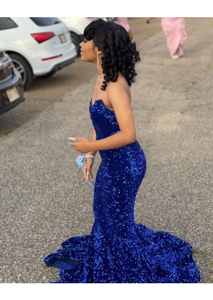 Royal Blue Long Sequin Prom Dress