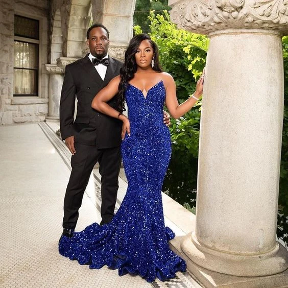 Royal Blue Long Sequin Prom Dress