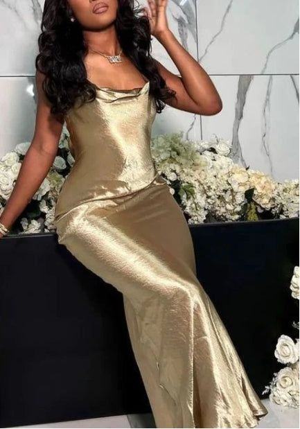 Gold Mermaid Sexy Prom Dress Long Evening Dresses Formal Gown