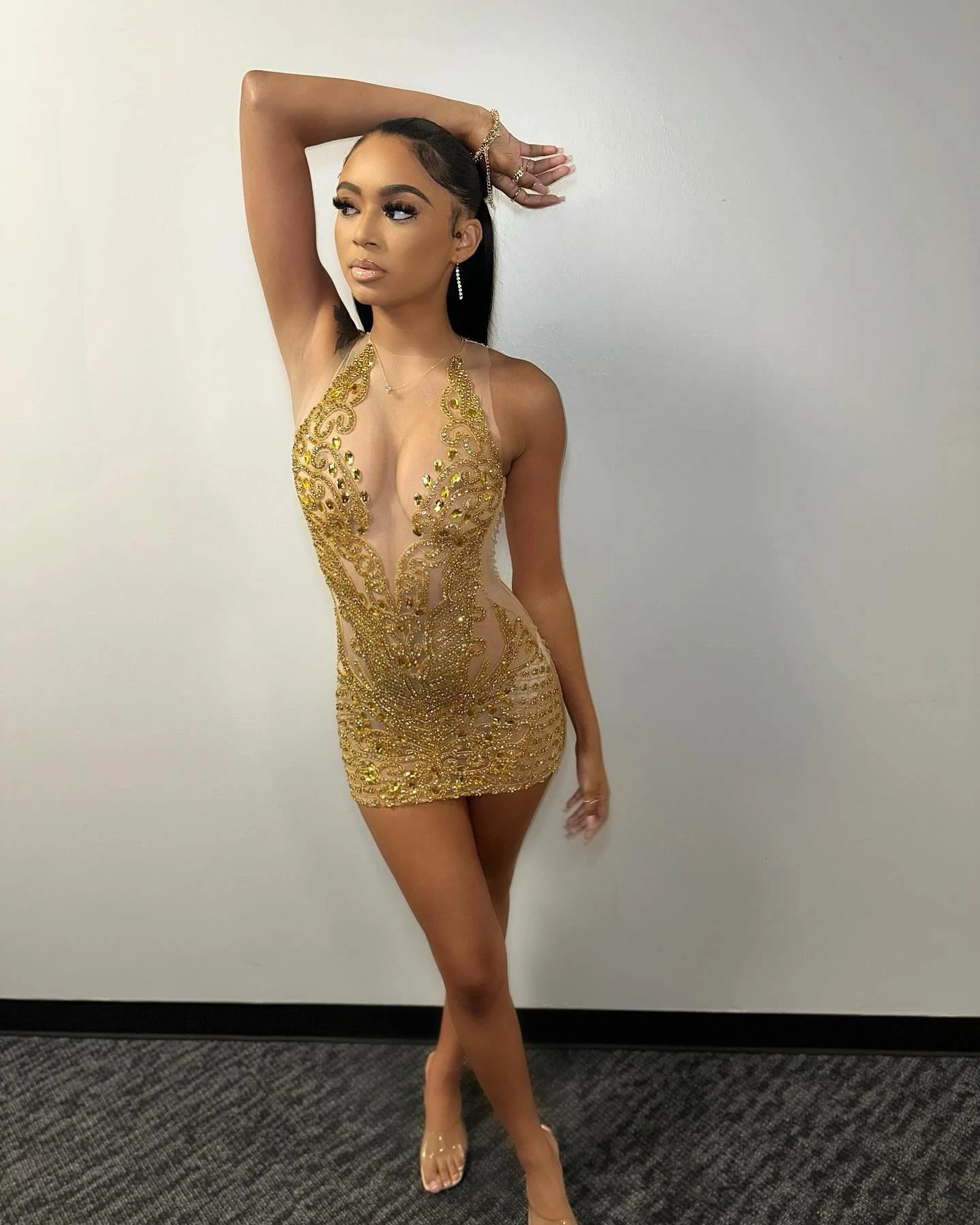 Glitter Lace Beaded Women Cocktail Birthday Party Gowns Sparkly Diamond Crystals Gold Aao Ebi Black Girls Short Prom Dresses