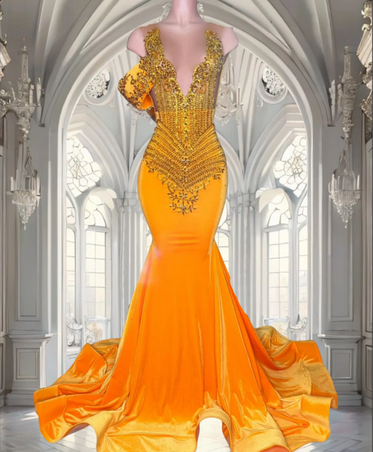 Orange Mermaid Satin Crystal Prom Dresses Long for Women 2025 Beaded Diamond Formal Evening Gowns Customized