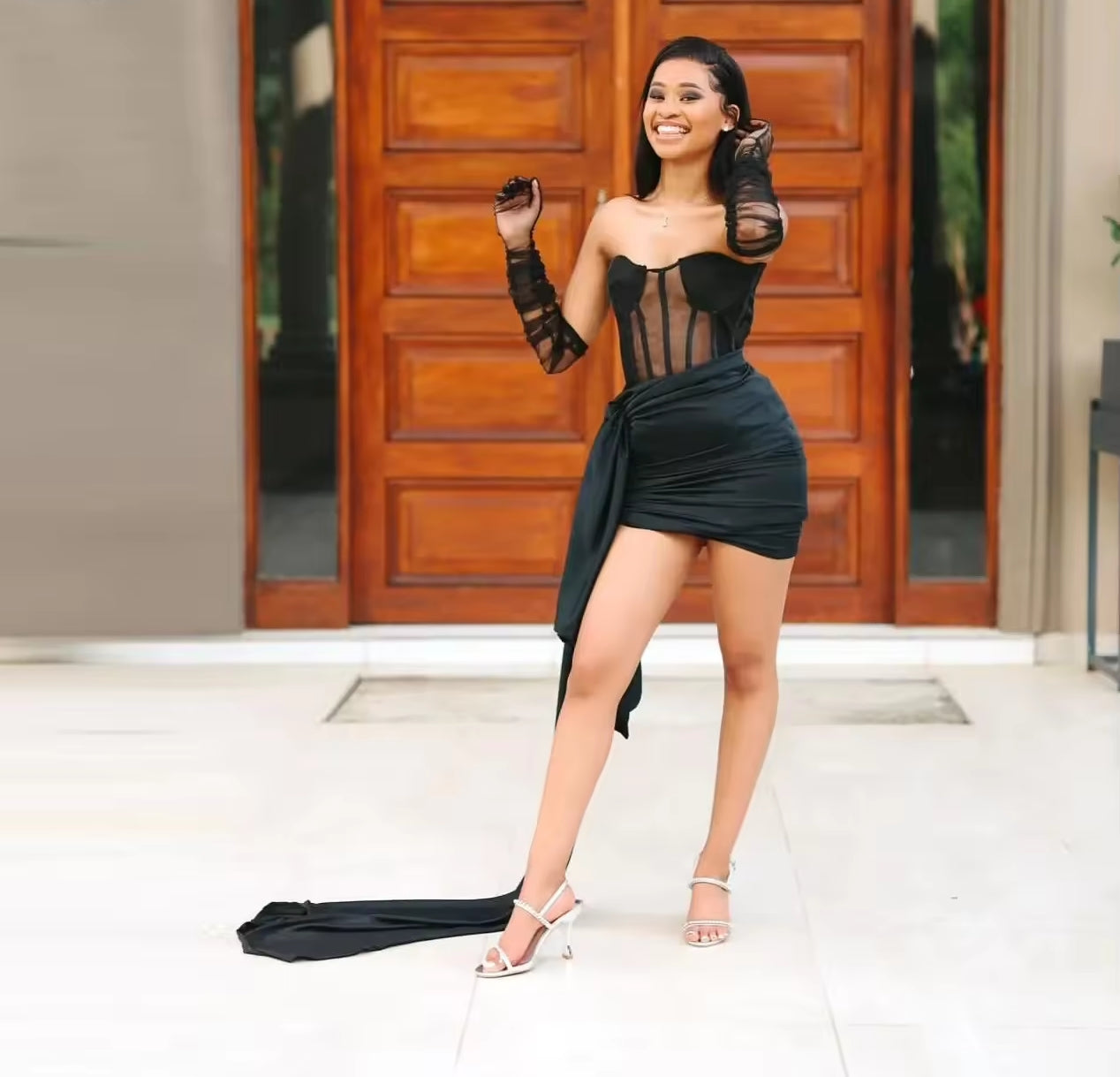 Mermaid Africa Short Prom Gowns Strapless Satin for Black Girl Birthday Evening Dresses Club Party Occasion Dress