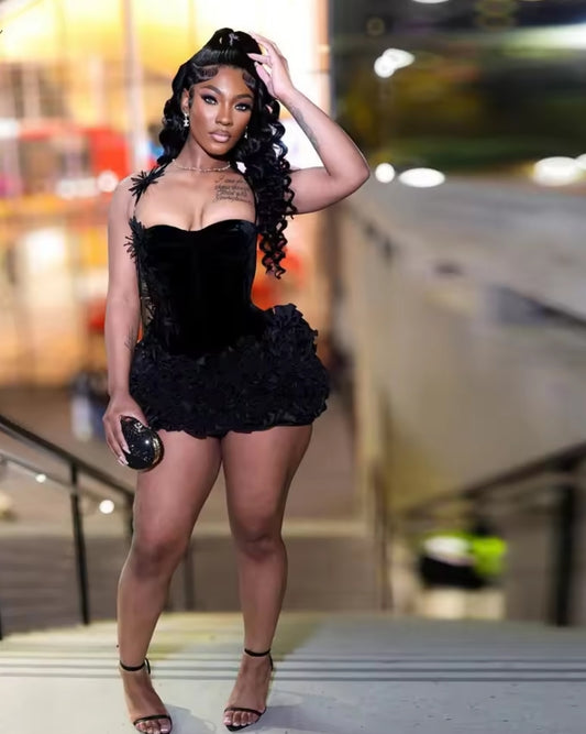 Sexy Ruffles Cocktail Dresses Mini Black Short Prom Dress Corset Mini Dress Night Club Specila Occasion Dresses Customized