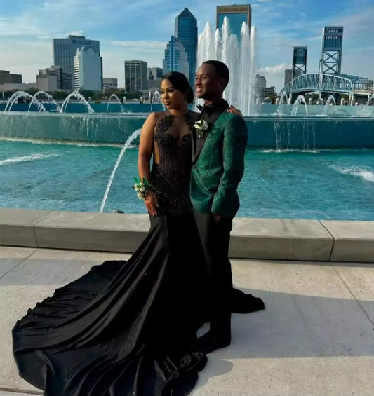 Crystals Black Rhinestones Prom Dresses Luxury Gowns Elegant Evening Dress For Wedding Party Mermaid Black Girls Customized
