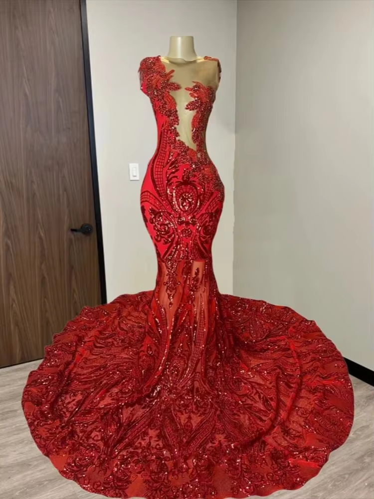 Elegant Royal Blue Mermaid Prom Dress For Black Girl Sparkly Lace Sequined African Women Long Prom Birthday Gowns Customized