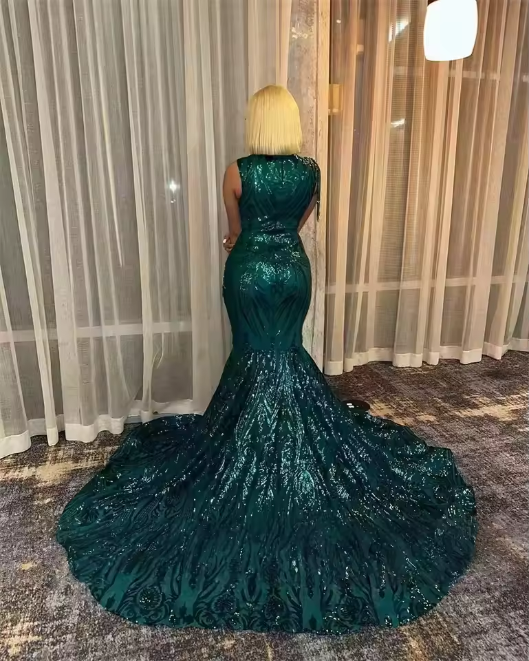 Elegant Royal Blue Mermaid Prom Dress For Black Girl Sparkly Lace Sequined African Women Long Prom Birthday Gowns Customized
