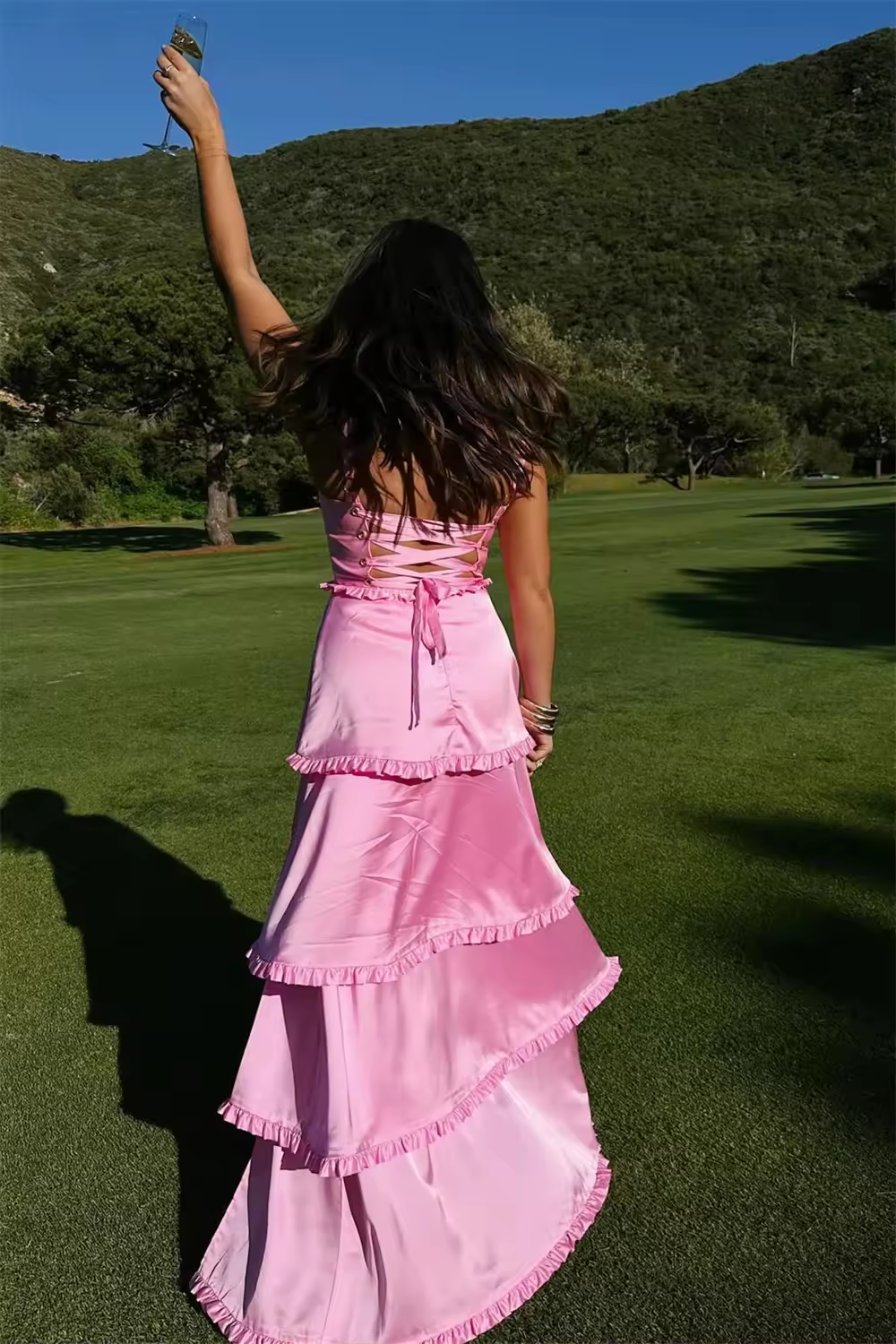 Prom Dresses Spaghetti Side Split Lace up Closure Ruffles Tiered Graduation Matric Dance Party Gowns Customized
