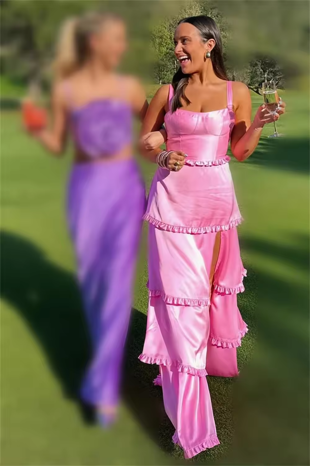 Prom Dresses Spaghetti Side Split Lace up Closure Ruffles Tiered Graduation Matric Dance Party Gowns Customized
