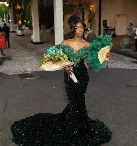 Rhinstone Prom Dresses Black Girls Beaded Crystal Wedding Gown Sequined Evening Dress Ruffles Pageant Drop Shipping Customized