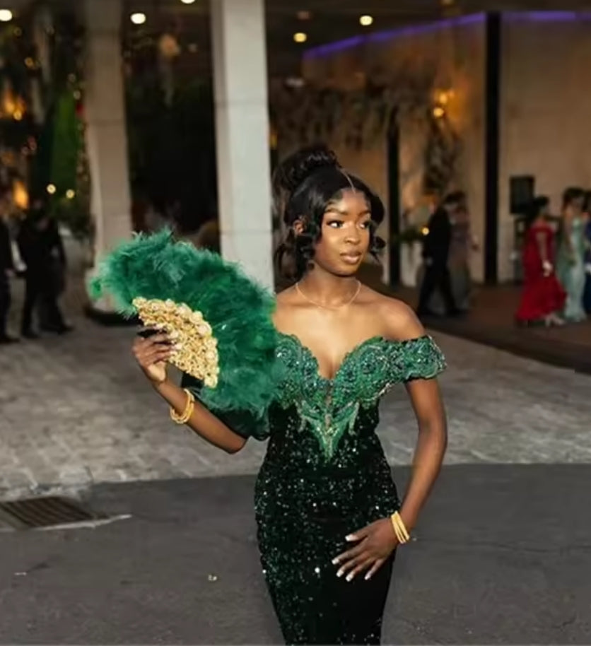 Rhinstone Prom Dresses Black Girls Beaded Crystal Wedding Gown Sequined Evening Dress Ruffles Pageant Drop Shipping Customized