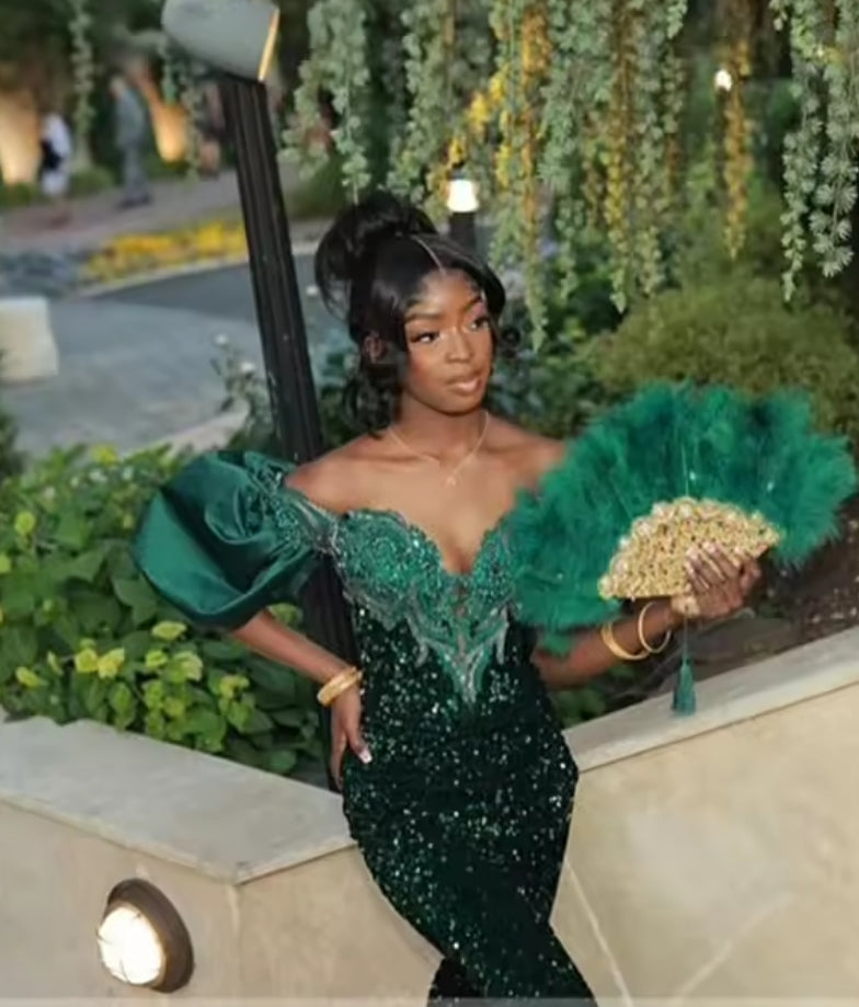 Rhinstone Prom Dresses Black Girls Beaded Crystal Wedding Gown Sequined Evening Dress Ruffles Pageant Drop Shipping Customized