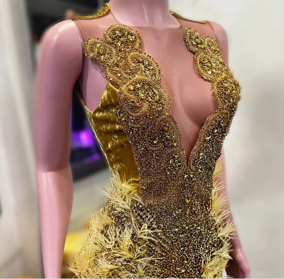 Gold Prom Dresses Black Girls Short Beaded Rhinestone Diamond Evening Luxury Dress Birthday Party Dress Mini Cocktail Customized
