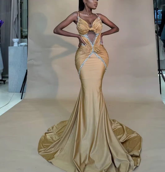 Champagne Sexy Prom Evening Dresses 2025 Gowns Bead Crystal Long Prom Dress With Birthday Party Dresses African Customized