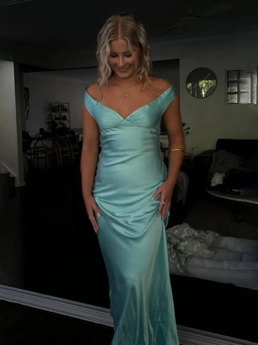 Off The Shoulder Sheath Satin Long Prom Dress