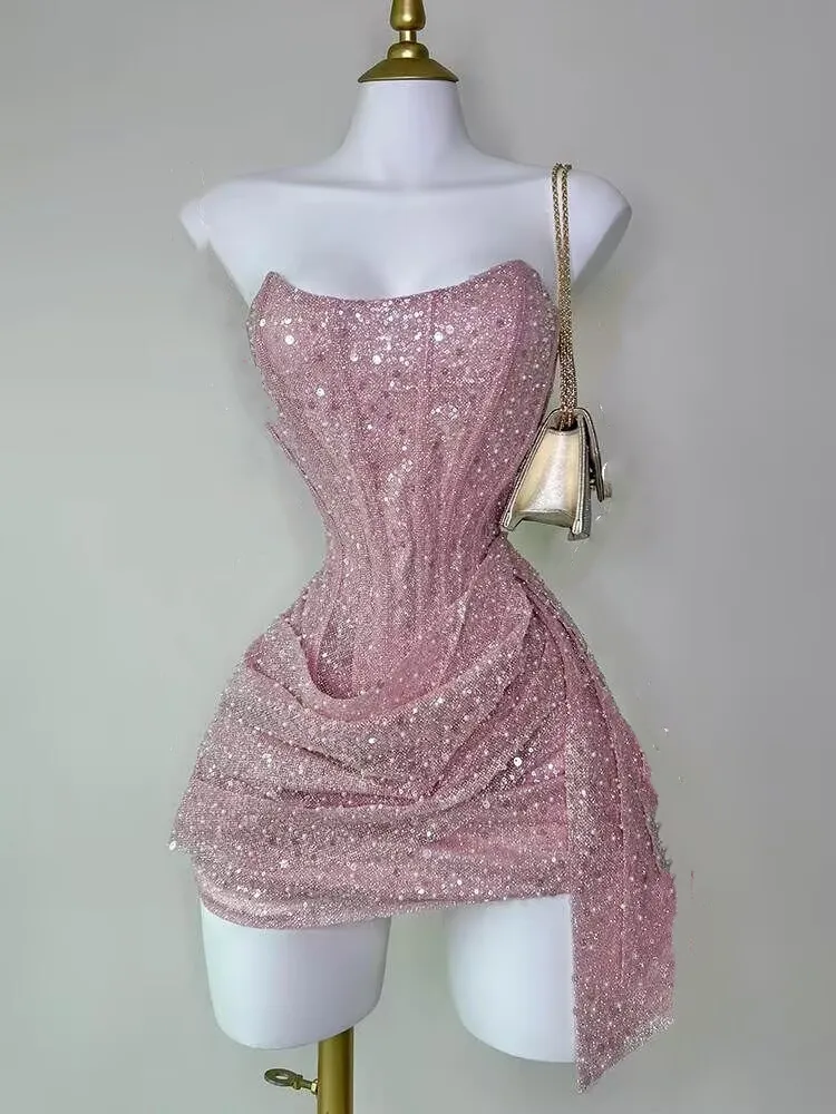 Cocktail Dress Luxury Sequin Women's Mini Dress Evening Short Dress Woman Party Dress Birthday Dress Customized New