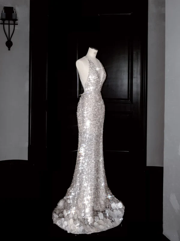 Gorgeous Mermaid Halter Sequin Long Prom Dress Party Dress Graduation Dresses
