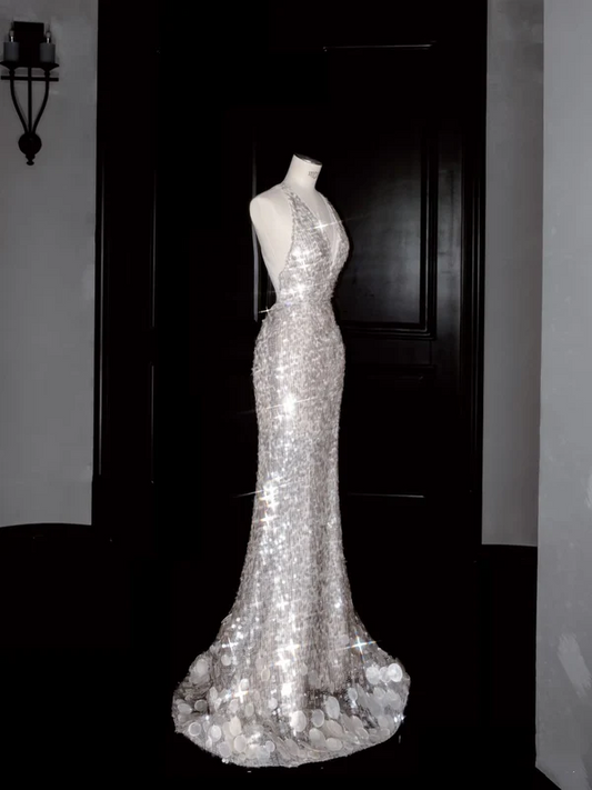 Gorgeous Mermaid Halter Sequin Long Prom Dress Party Dress Graduation Dresses