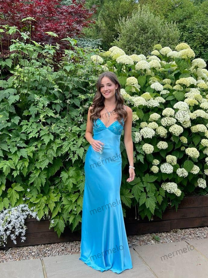 Long Evening Prom Dresses, Custom Blue Prom Dress