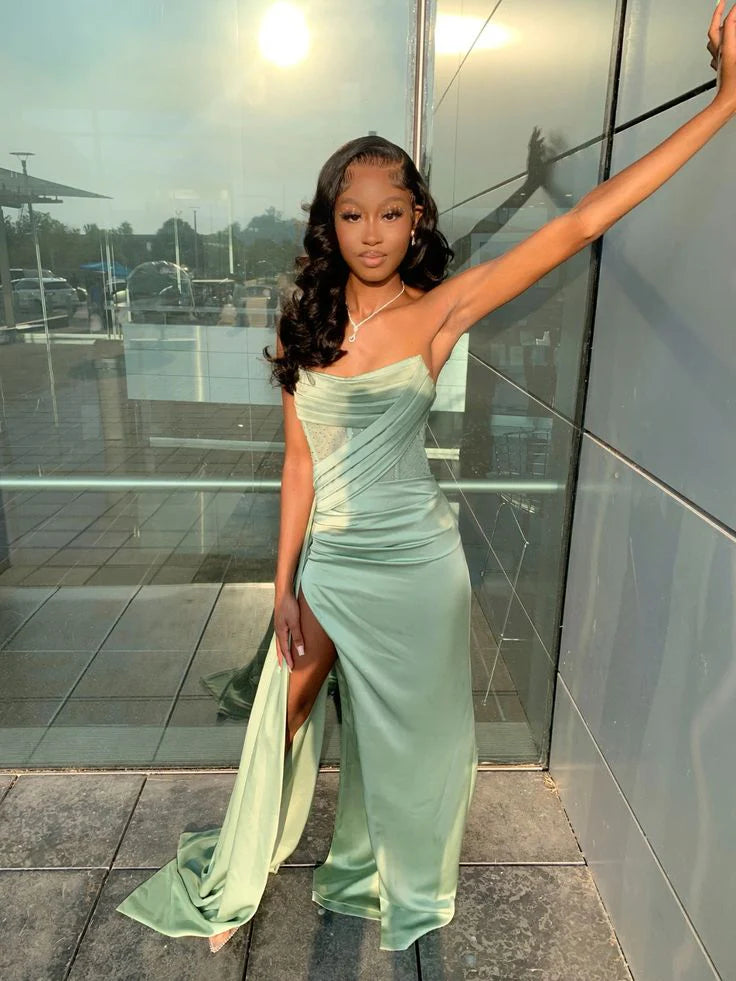 Sexy Green Mermaid Side Slit Maxi Long Party Prom Dresses,Evening Dresses