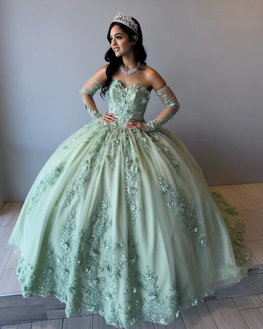 Green Quinceanera Dresses Crystals Beading Birthday Party Sweet 16 Dress Customized