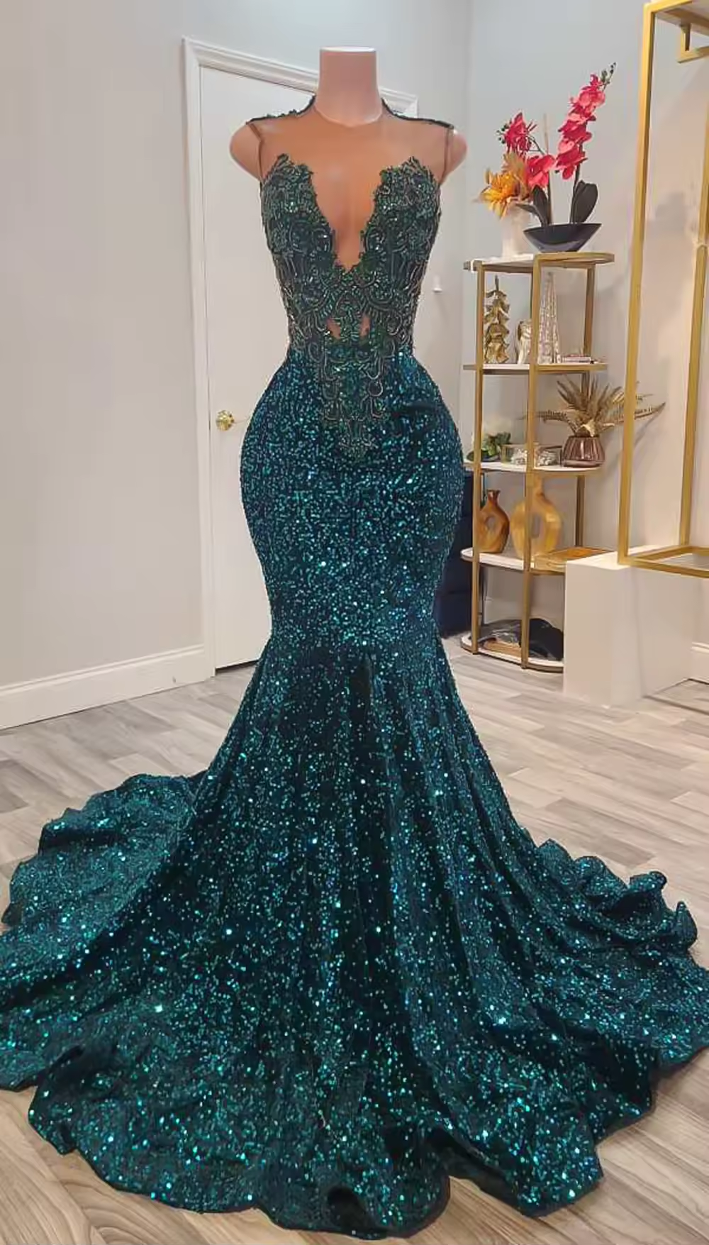 Teal Sequin Formal Party Prom Gowns 2025 Sparkle Beaded Bodice Mermaid Black Girls Luxury Green Prom Dresses Customized
