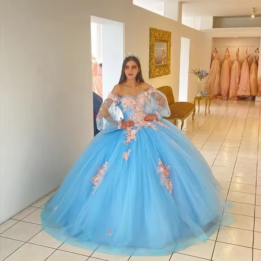 Sparkly Blue Quinceanera Dresses Off-Shoulder Vestidos De 15 Anos Formal Princess Birthday Party Party Prom Gowns Customized