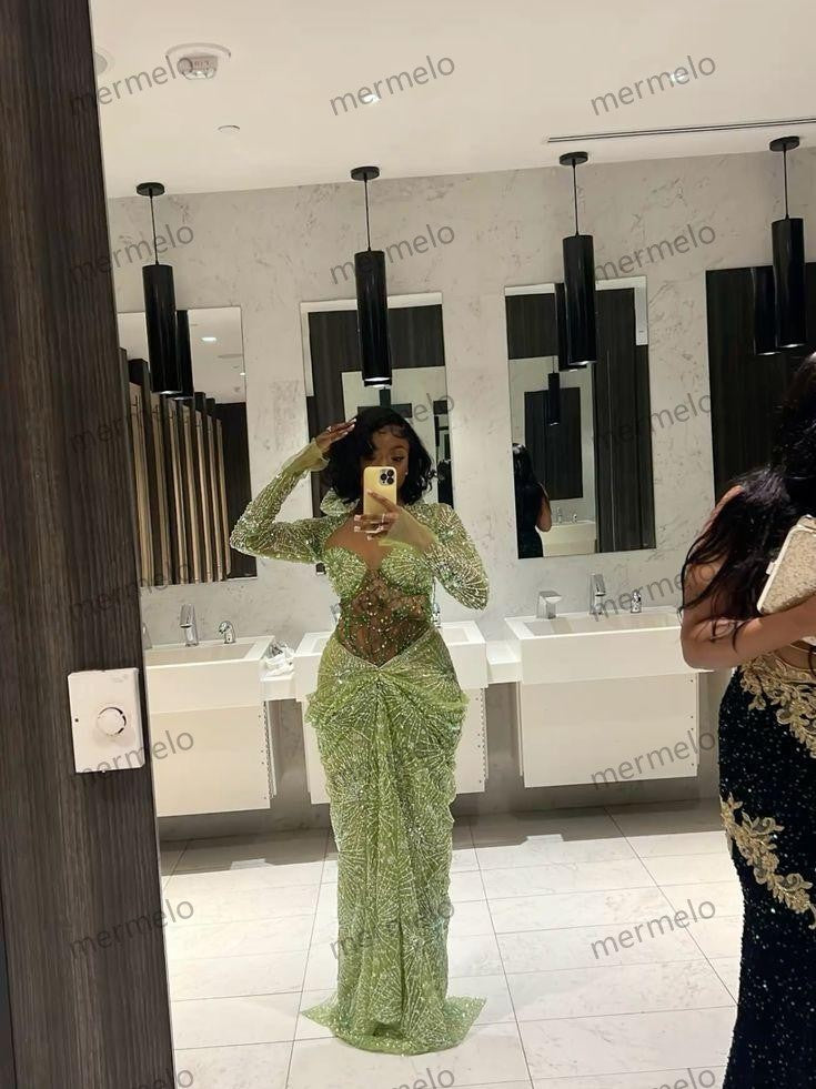 Green Long Prom Dresses Mermaid Evening Dress