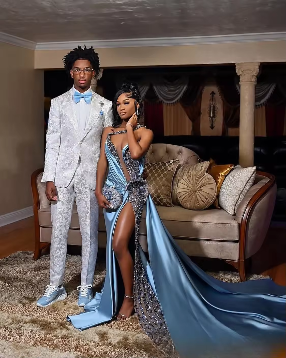 2025 Prom Dresses for Black Women Illusion One Shoulder Beaded Pearls Sequined Lace Side Split Evening Dresses Customized